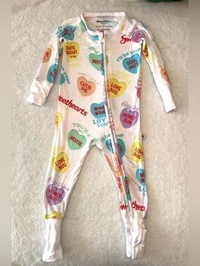 Bums & Roses Sweettarts Conversation Hearts print, size 6-9 mos